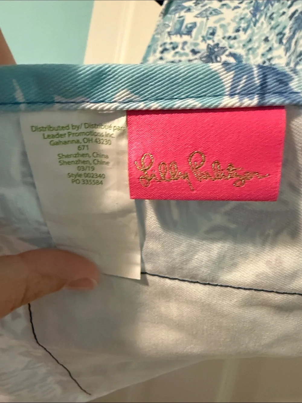 Lilly Pulitzer Light Blue Toile Apron with Navy Pockets and Gold Script